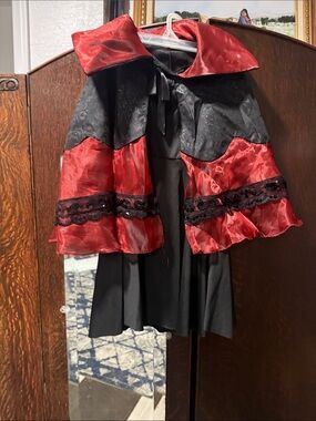 Black and Red Gothic Layered Skirt with Satin Trim Black skater skirt underlay
